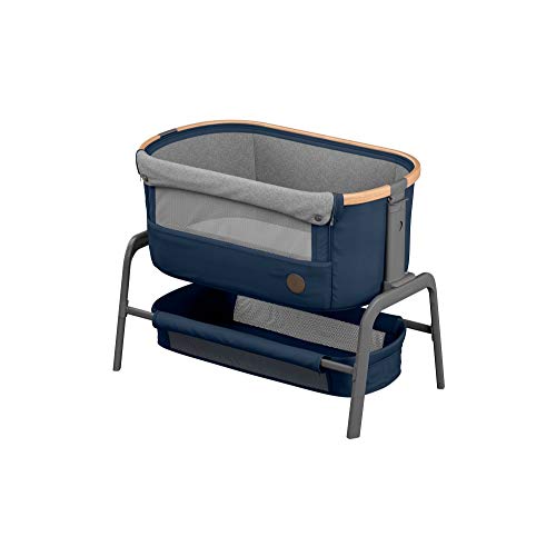 Maxi-Cosi Iora Cuna colecho, cuna bebé reclinable para para evitar la regurgitación, altura ajustable, colchón cuna incluido, cesta grande, color Essential Blue