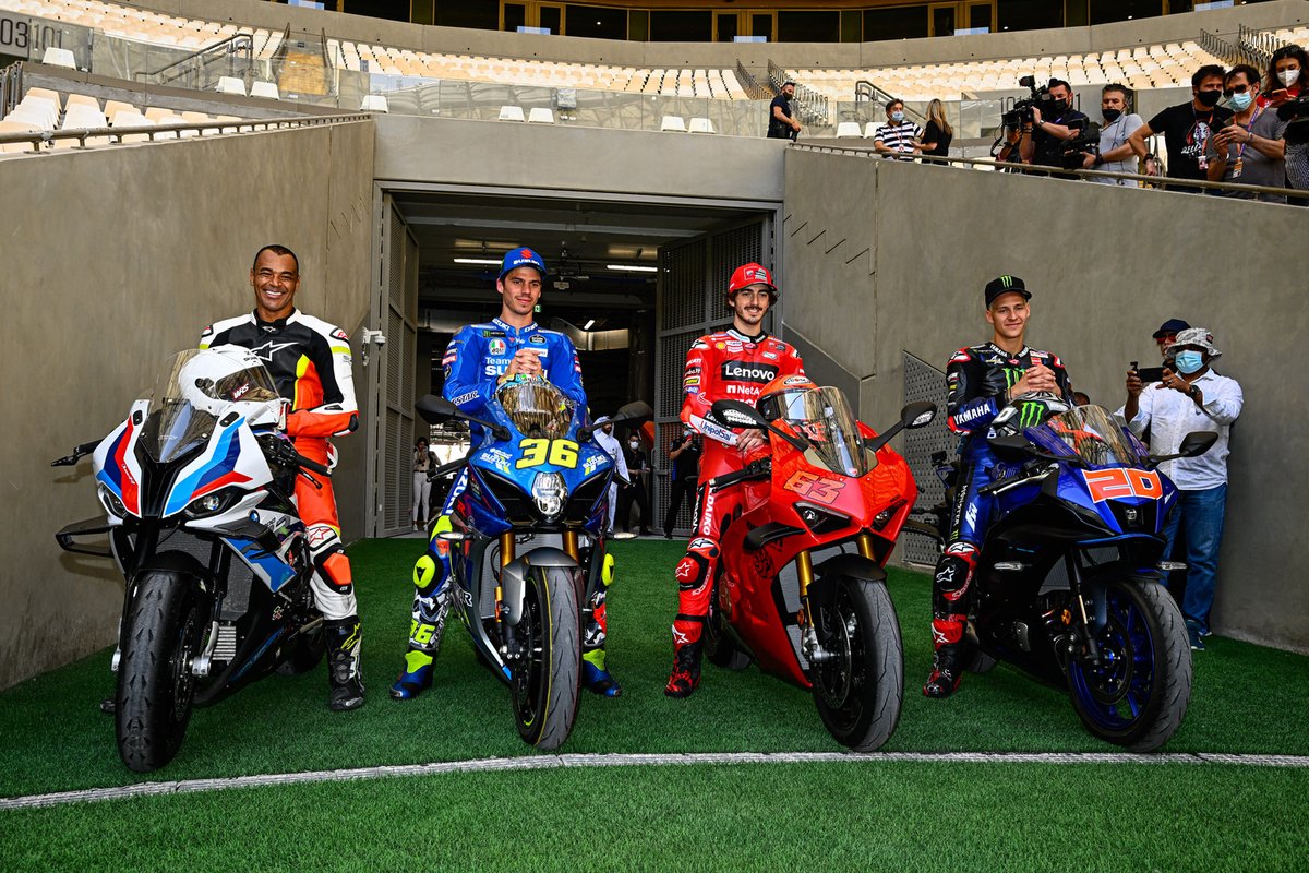 Cafú, ex futbolista profesional, Joan Mir, Team Suzuki MotoGP, Francesco Bagnaia, Ducati Team, Fabio Quartararo, Yamaha Factory Racing