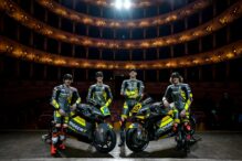 Luca Marini, Marco Bezzecchi, Celestino Vietti, Niccolo Antonelli, VR46 Racing Team con Valentino Rossi, propietario de VR46 Racing Team