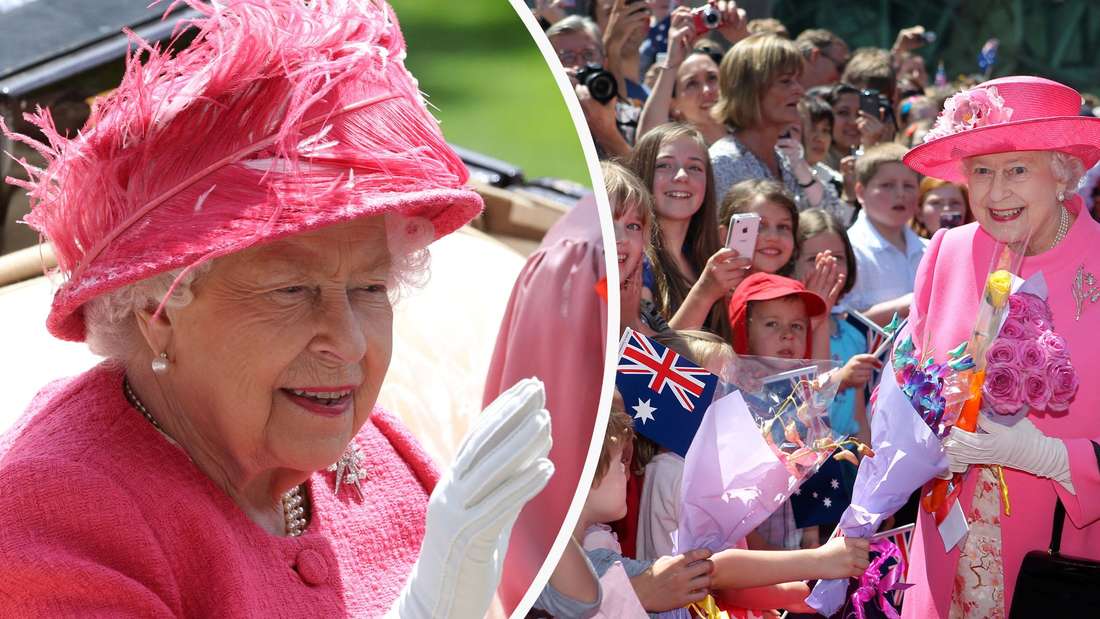 Queen Elizabeth II. trägt bevorzugt Outfits in kräftigen Farben (Fotomontage).